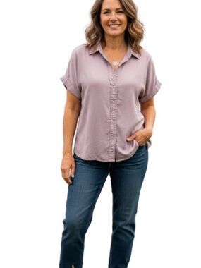 Tilley Women's Short Sleeve Tencel Shirt lilac purple size small button up